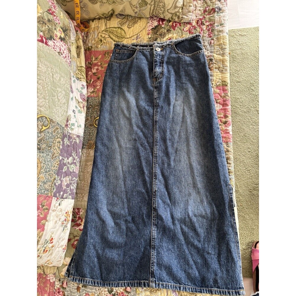 Limited Too Long Jean Skirt Denim Low Rise Vintage 90s Y2K Embellished